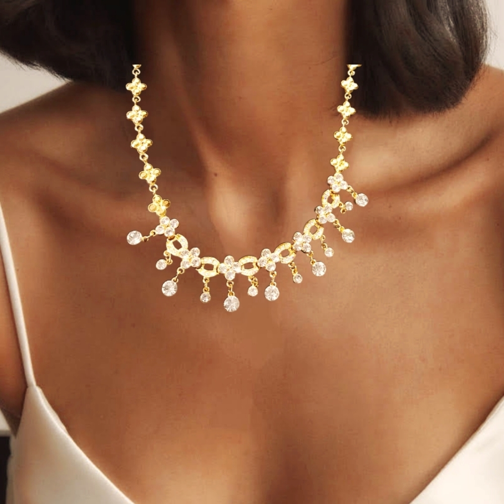 Elegant Gold Tone Choker with Clear Rhinestones
